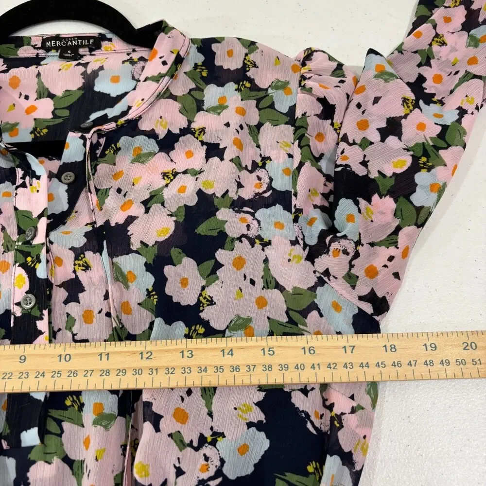 J Crew Black Pink Floral Dress S Long Sleeves A-line Romantic Career Office